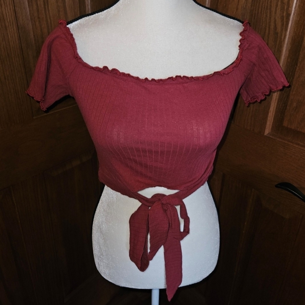 Women's Ruffled Tie-Front Top - Red